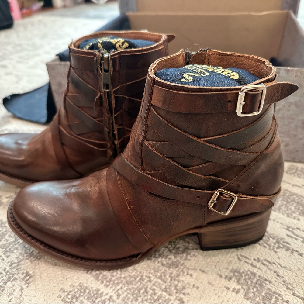Freebird Brown Ankle Boots with Stacked Heel